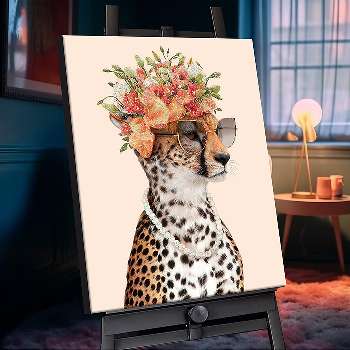 Фото к товару Картина по номерам 40х50 "Леопард в цветах" с кристаллами из хрусталя (26 цветов) Картина по номерам 40х50 "Леопард в цветах" с кристаллами из хрусталя (26 цветов)