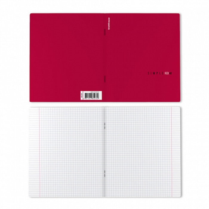 Тетрадь 48л. клетка "Simple Color" красный ламинация soft-touch+выборочный УФ-лак