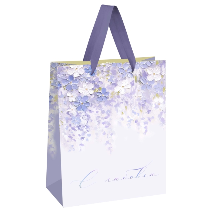 Пакет подарочный 26х32х12см "Purple flowers" матовая ламинация 