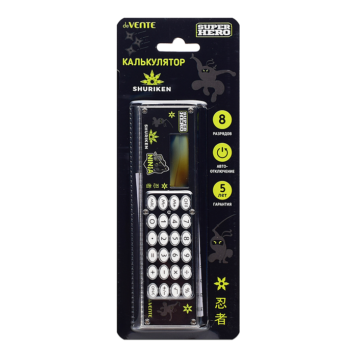 Калькулятор-линейка "SuperHero" 159x54x8 мм, для младших классов, 8 разрядный, работа с пам