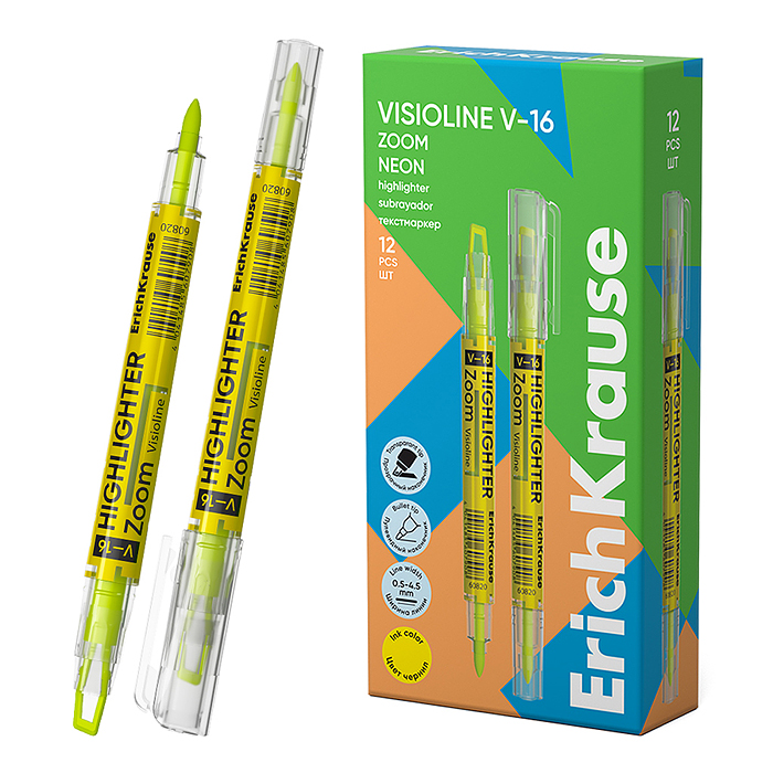 Двухсторонний текстмаркер Visioline V-16 Zoom Neon, цвет чернил желтый 