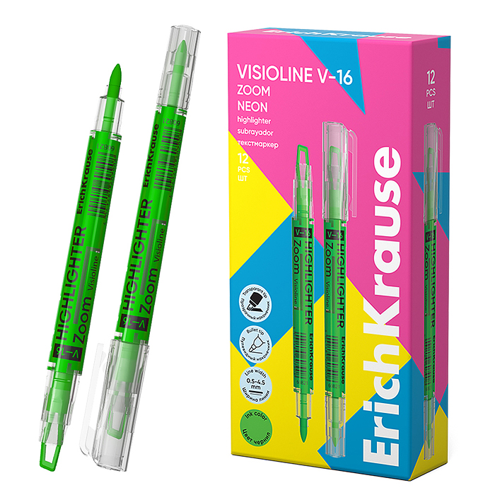 Двухсторонний текстмаркер Visioline V-16 Zoom Neon, цвет чернил зеленый 