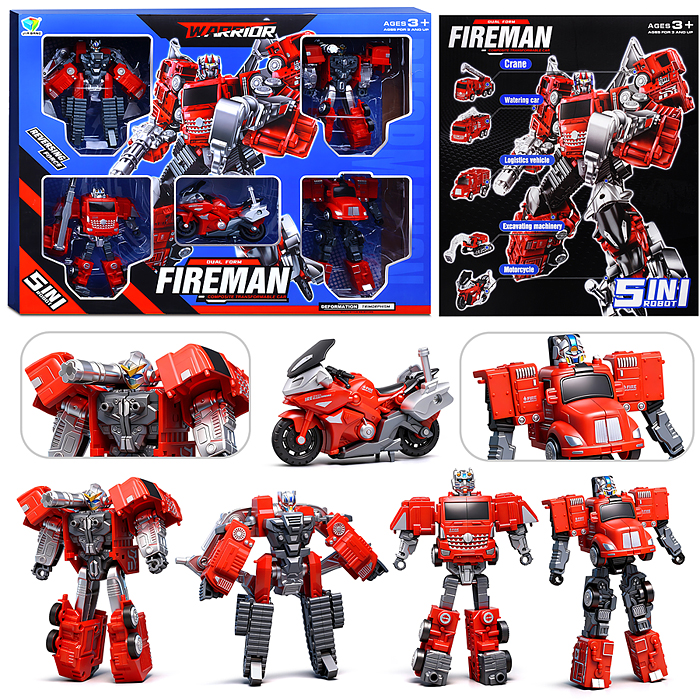 Робот 788-92Y 5 в 1 трансформирующийся в пожарную машину, в коробке