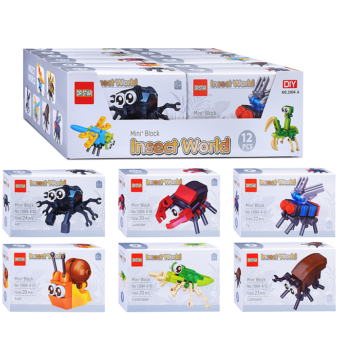 Конструктор 1004A "Насекомые" (в ассортименте) в коробке