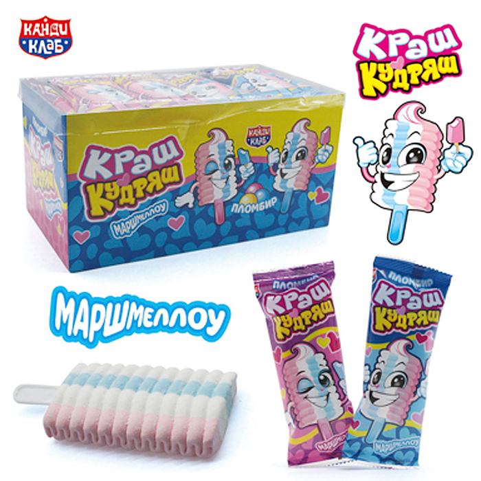 Маршмеллоу на палочке "Пломбир Краш Кудряш" 12г*30шт
