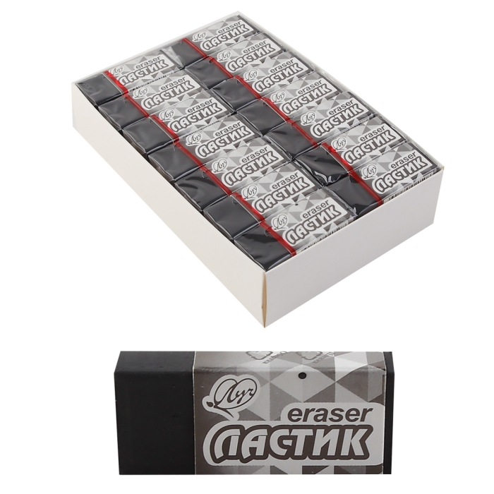 Ластик Л3, 45х19х10 мм, черный, картонный держатель