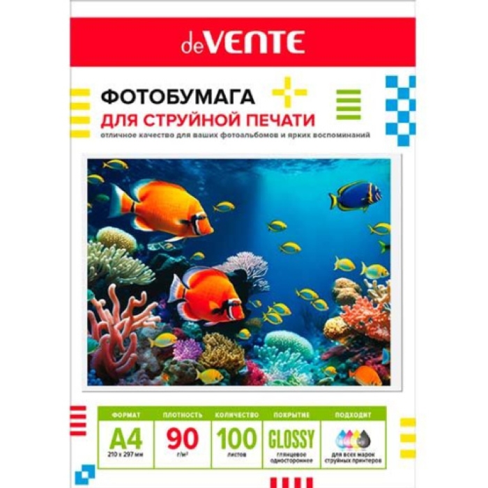 Фотобумага для струйной печати A4 100 л, 90 г/м², глянцевая односторонняя