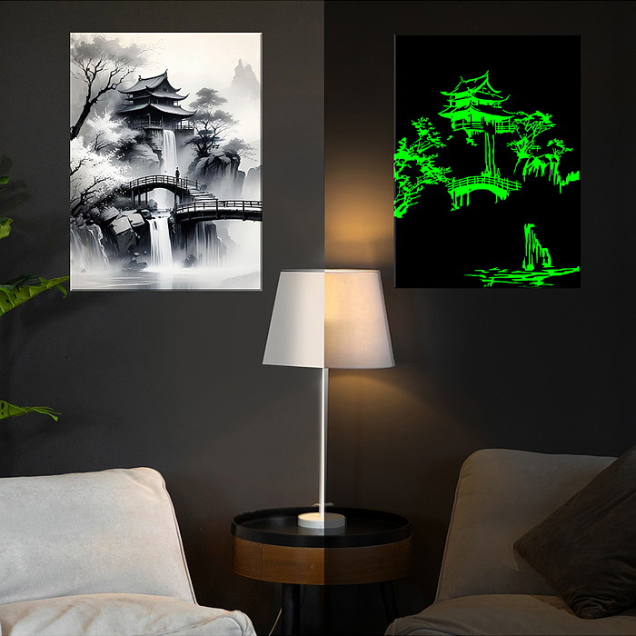 Картина по номерам 40х50 "Пагода в горах" светящаяся краска (9 цветов)