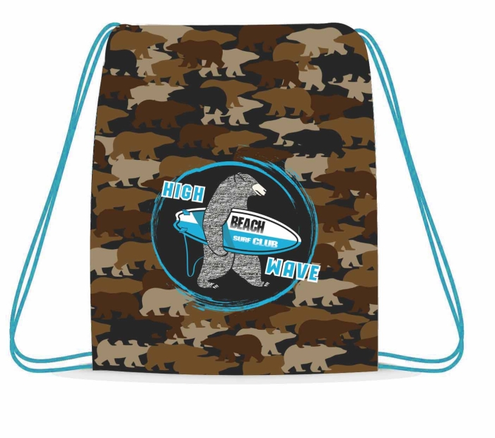 Мешок для обуви "Медведь-сёрфер" 1 отделение, 330х420мм, петля для подвеса, полиэстер, 210 ден