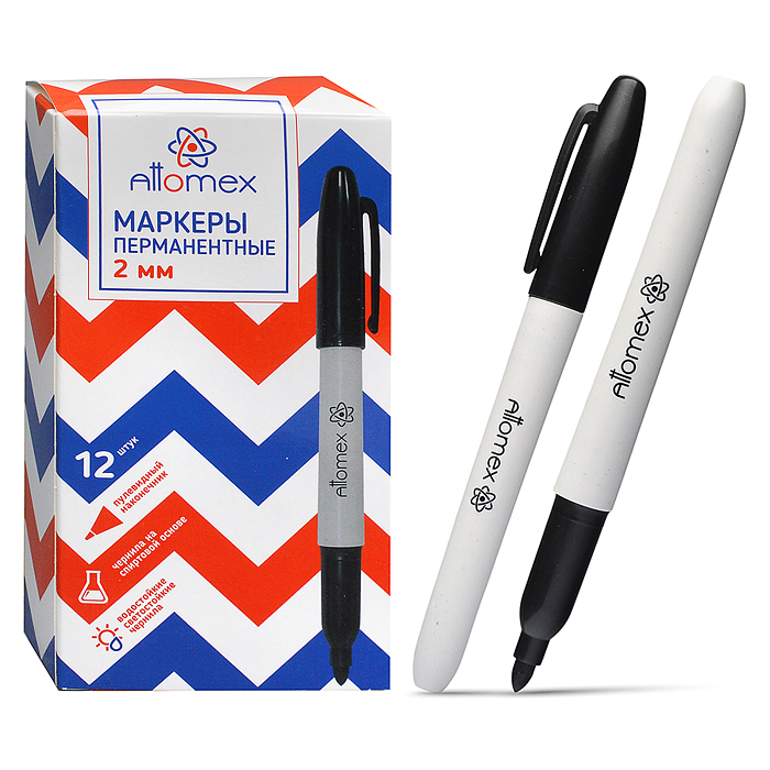 Маркер перманентный "Attomex" круглый корпус, пулевидный наконечник, ширина линии 2 мм, черный