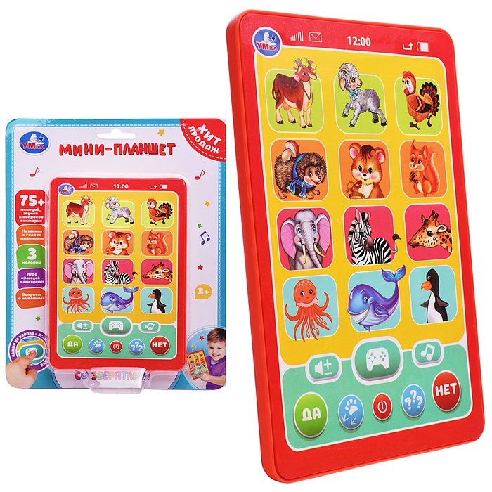 Обучающий мини-планшет 75+ мелодий, звуков и вопросов викторин на блистере