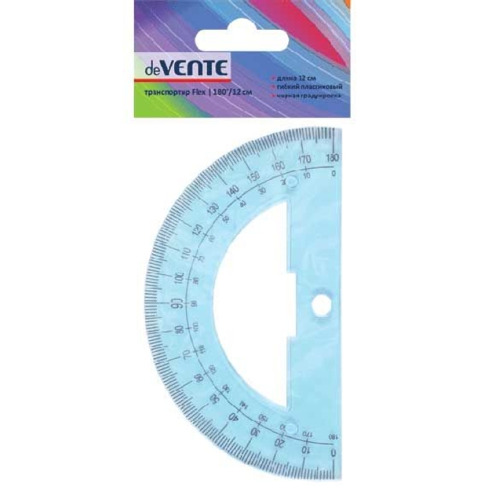 Транспортир "Flex" гибкий 180°/12 см, прозрачный синий, в блистерной упаковке