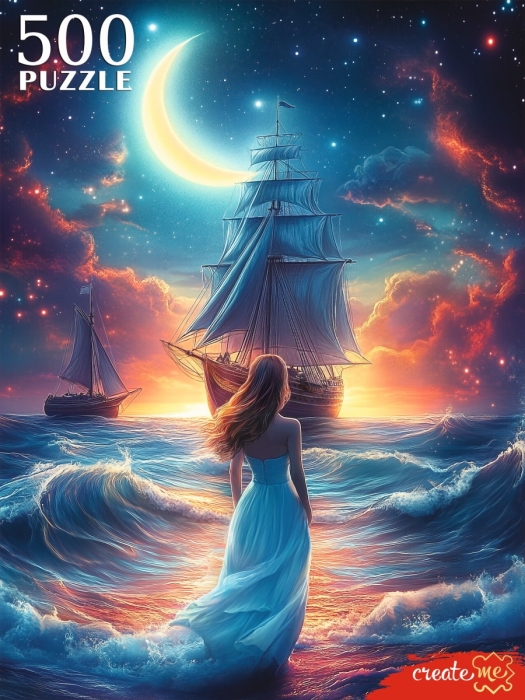 Пазлы 500 "Девушка у ночного моря"