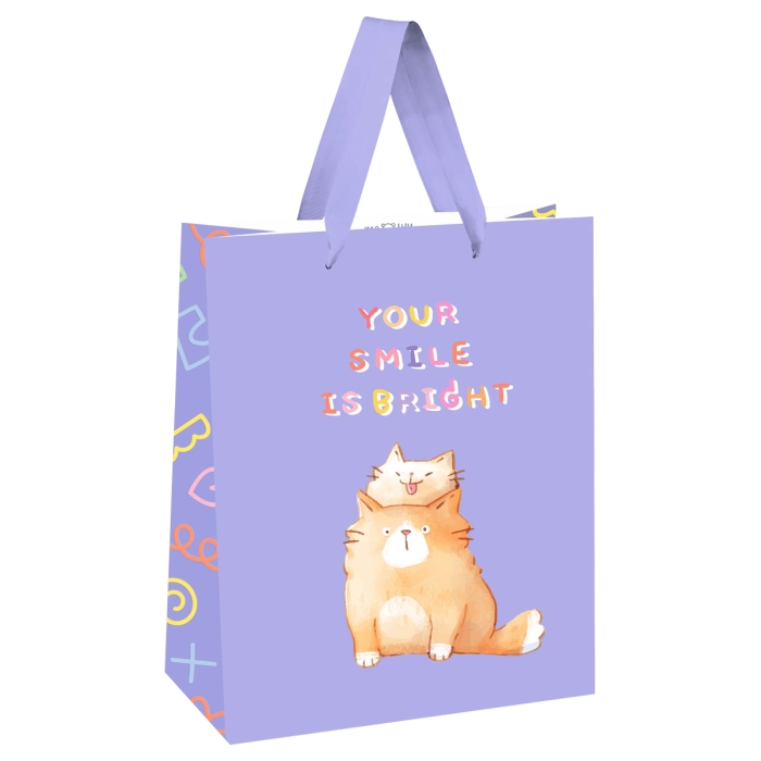 Пакет подарочный 18х23х10см "Your smile is bright" выб. лак, белый крафт 