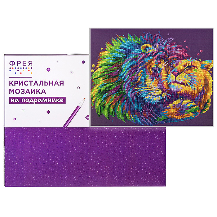 Кристальная (алмазная) мозаика на подрамнике 40х30 "Львиные ласки"