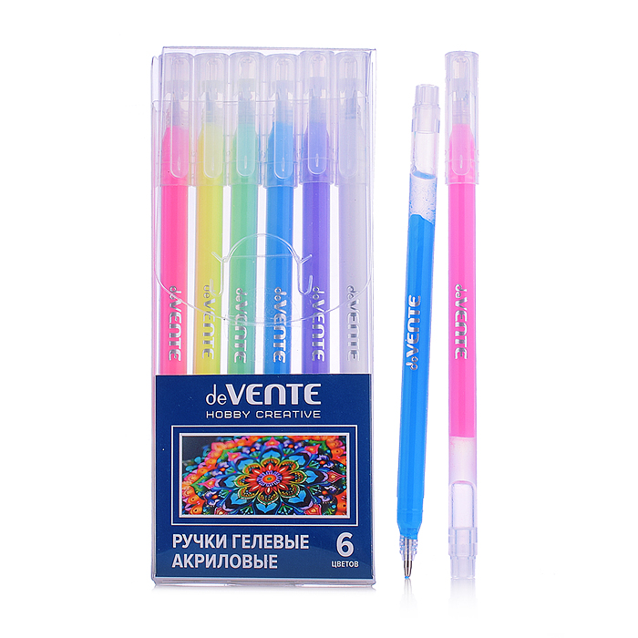Набор ручек гелевых акриловых "Hobby creative" 06 шт, 6 цветов, d=1 мм, прозрачно-матовый к