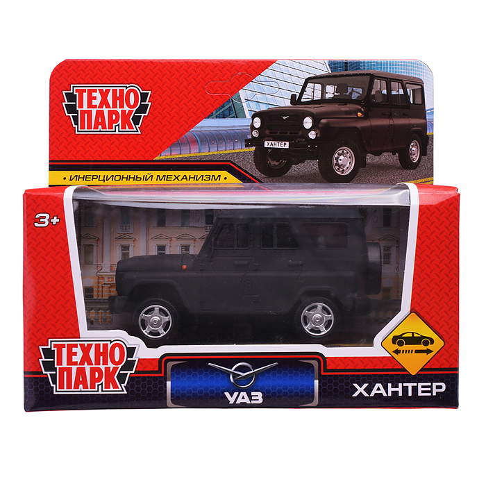 Машина металл UAZ Хантер 10,5 см, (матовый черный) инерц, в коробке