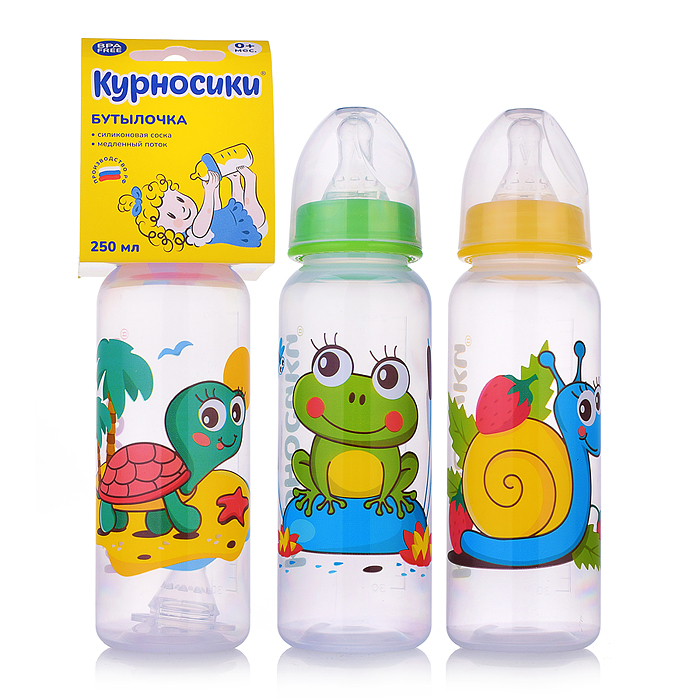 Бутылочка прямая с силиконовой соской "Болото" без ручек 250 мл