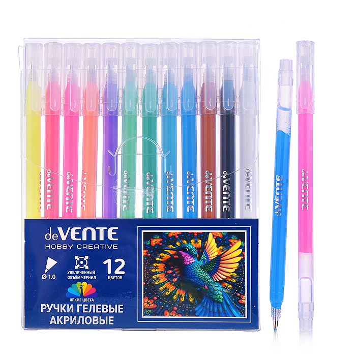 Набор ручек гелевых акриловых "Hobby creative" 12 шт, 12 цветов, d=1 мм, прозрачно-матовый 