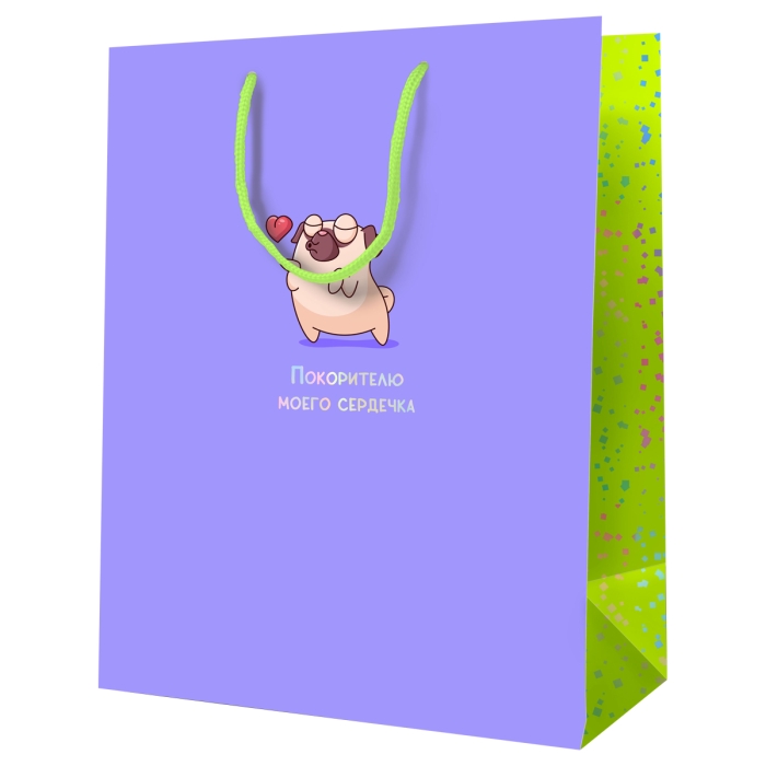 Пакет подарочный 18х23х10см "Покорителю моего сердечка" ламинированный 