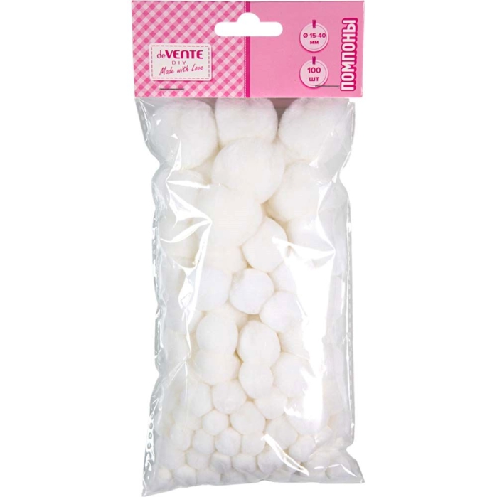 Набор помпонов для творчества "DIY" 100 шт, цвет белый 