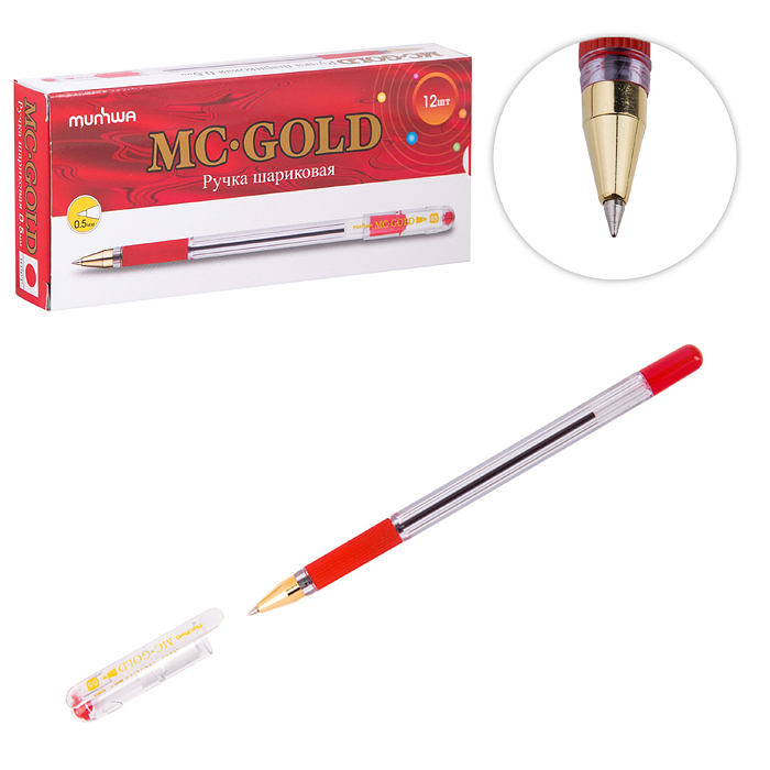 Ручка шариковая "MC Gold" красная, 0,5мм, грип