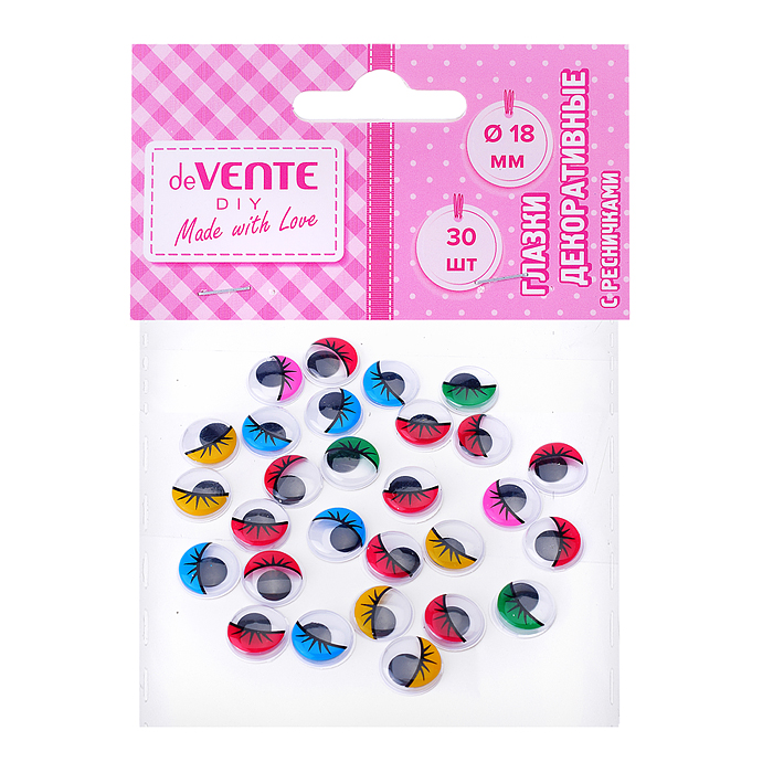 Глазки декоративные с ресничками, круглые пластиковые, самоклеящиеся, цвет ассорти 30шт, 1