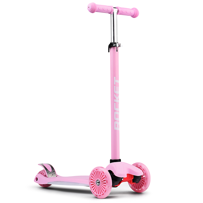 Самокат 3-х колесный ROCKET,колеса PU со светом, ABEC 7, розовый