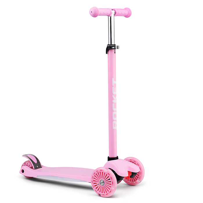 Самокат 3-х колесный ROCKET,колеса PU со светом, ABEC 7, розовый