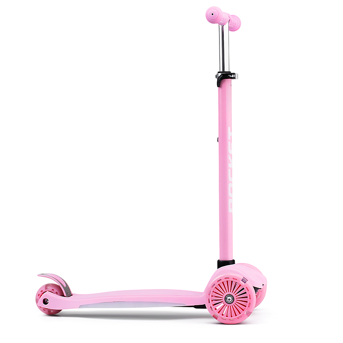 Самокат 3-х колесный ROCKET,колеса PU со светом, ABEC 7, розовый