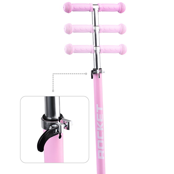 Самокат 3-х колесный ROCKET,колеса PU со светом, ABEC 7, розовый