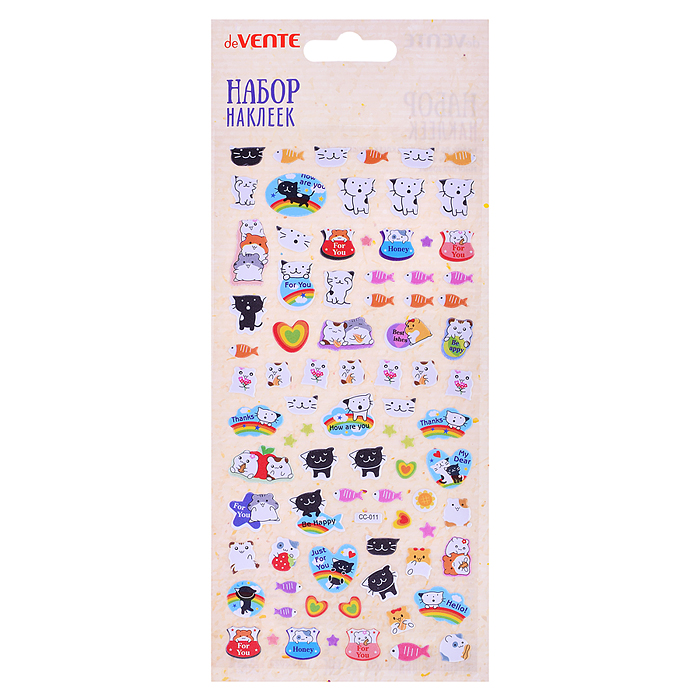 Набор наклеек для творчества "Пушистики" 9,5x19,5 см, объемные, многоразовые, набор 1 шт, в
