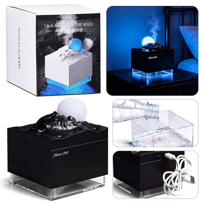 Светильник-увлажнитель JSQ-2 "Луна" цвет чёрный, в коробке