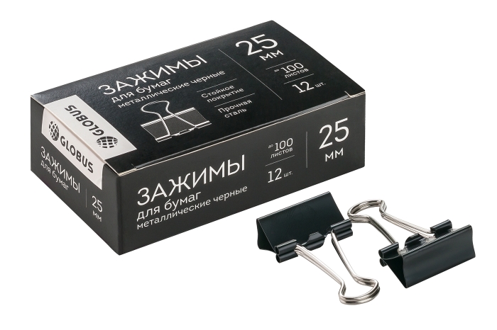 Зажимы для бумаг "Quality" 25 мм 12 шт.,черные 