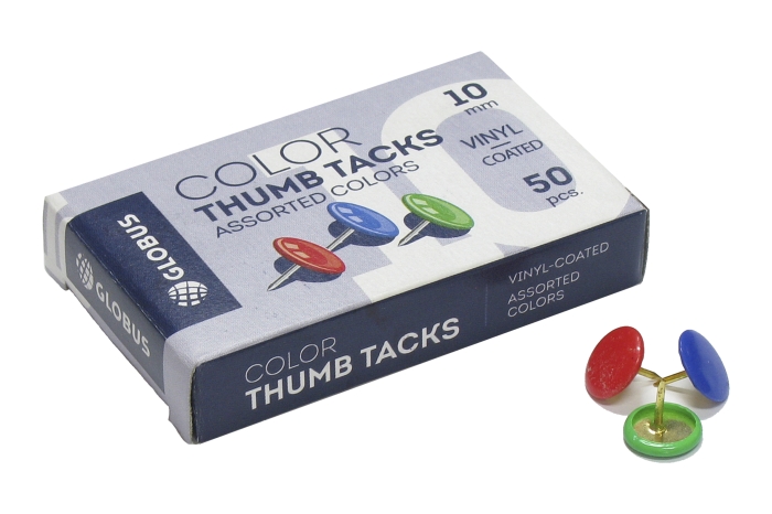 Кнопки канцелярские 10 мм 50 шт., карт. упаковка, цветные 