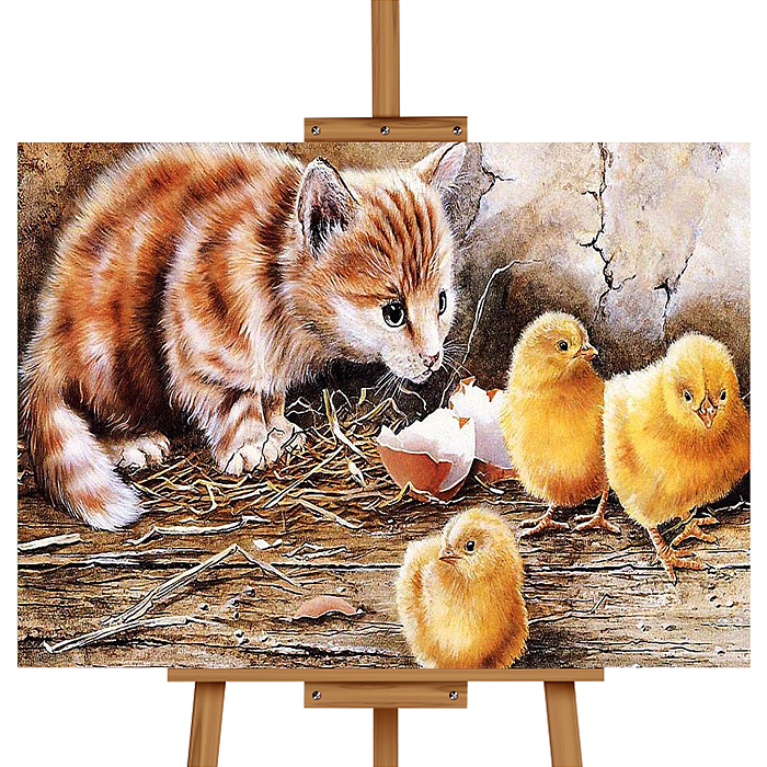 Набор для рисования MKR4030-87 "Картина по номерам 30х40см. Котёнок с цыплятами"