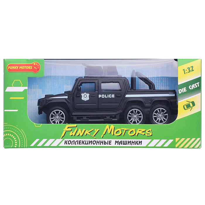 Чёрная инерционная служебная машинка Пикап die-cast,1:32, открывающиеся двери