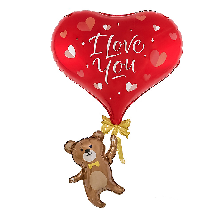 Шар (33''/84 см) Фигура, Мишка с сердцем, 1 шт. в уп.