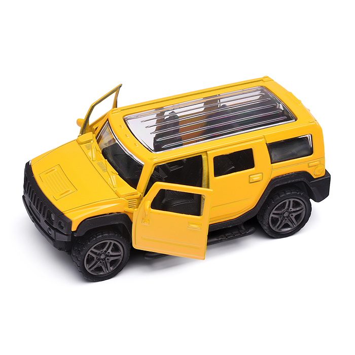 Жёлтая инерционная машинка Внедорожник с люком die-cast,1:32, открывающиеся двери