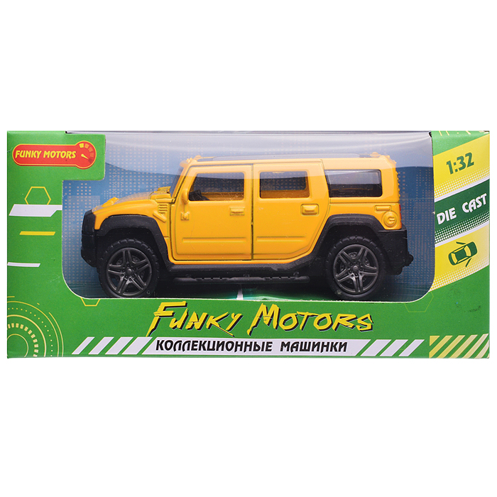 Жёлтая инерционная машинка Внедорожник с люком die-cast,1:32, открывающиеся двери