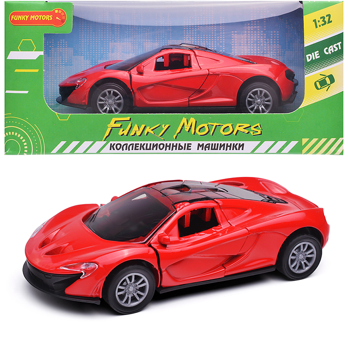 Красная инерционная машинка Спорт die-cast,1:32, открывающиеся двери 