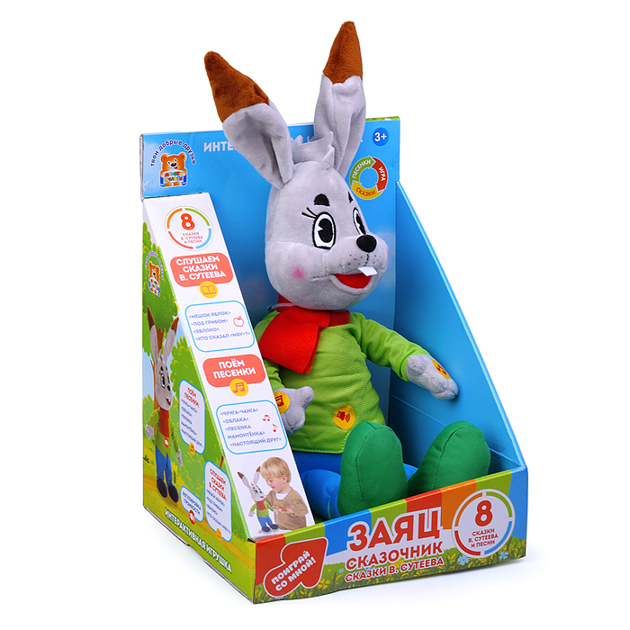 Мягкая игрушка "Заяц сказочник" интеракт. Сутеев В. (33 см, озвуч) в коробке