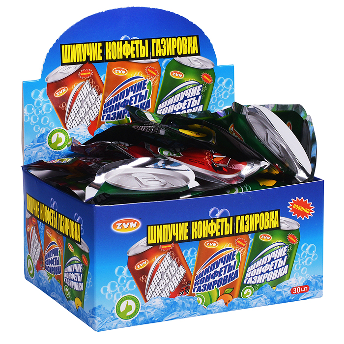 Шипучие конфеты "Газировка" со вкусом апельсина, колы, лимона 7г*30шт