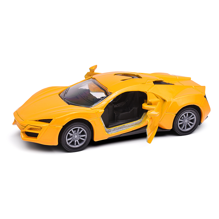 Жёлтая инерционная спортивная машинка die-cast,1:32, открывающиеся двери