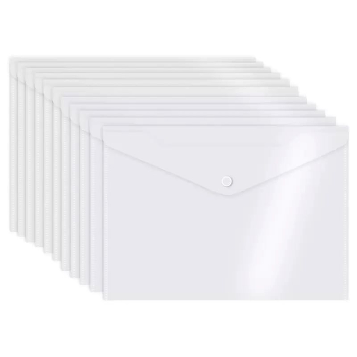 Папка-конверт на кнопке A4 (330x235 мм) 300 мкм, полипропилен, прозрачная