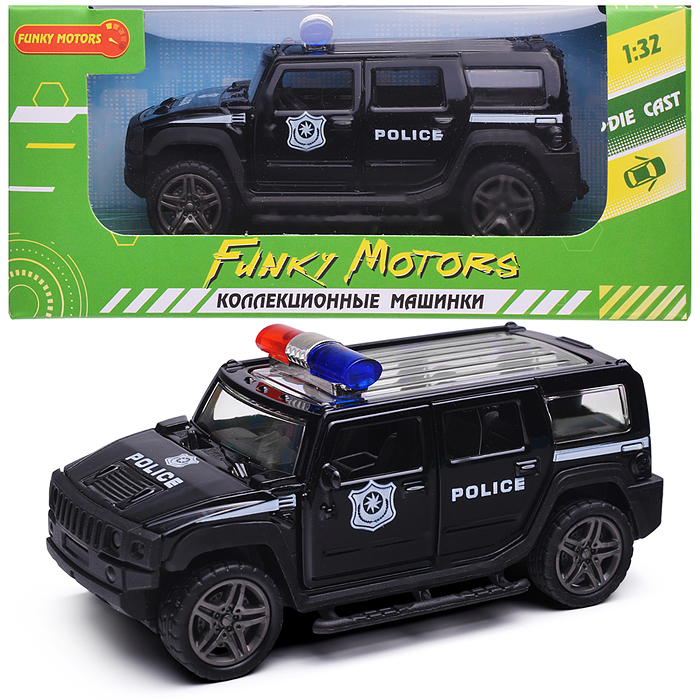 Чёрная инерционная служебная машинка с мигалкой die-cast,1:32, открывающиеся двери