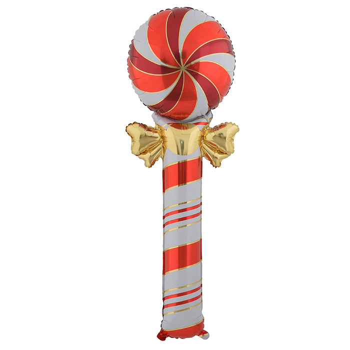 Шар (59''/150 см) Фигура, Леденец трость с бантом, Красный/Золото, 1 шт. в уп.