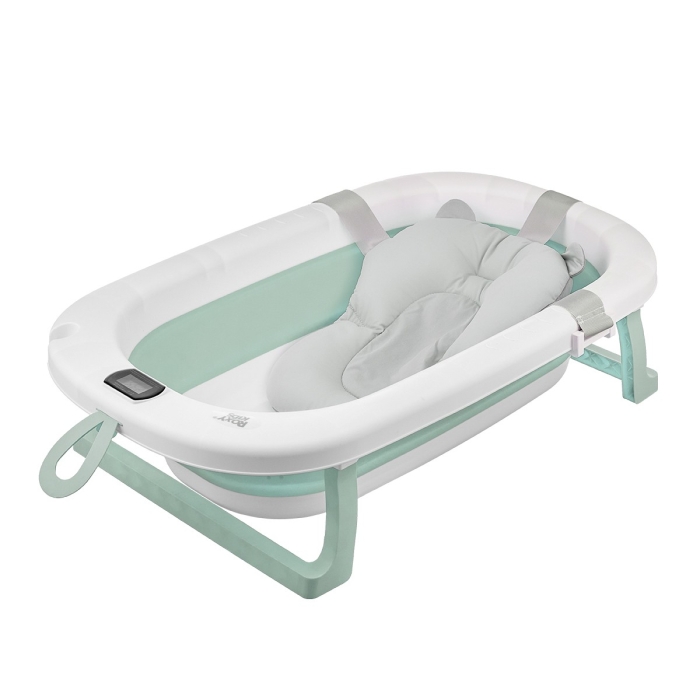 Ванночка складная с термометром и матрасиком, зеленая