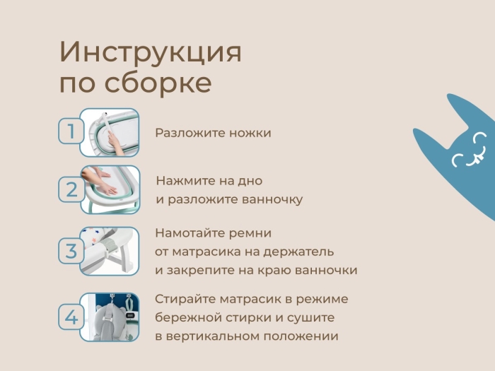 Ванночка складная с термометром и матрасиком, зеленая