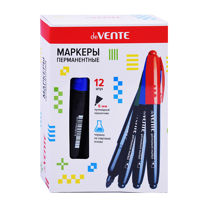 Маркер перманентный круглый корпус, с клипом, пулевидный наконечник, ширина линии 5 мм, си